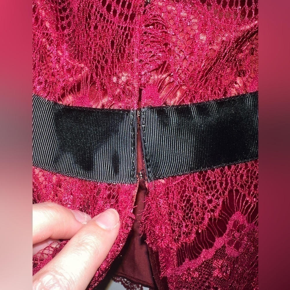 VENUS Red Lace Sheer Sleeve Holiday Blazer Jacket - Picture 6 of 7